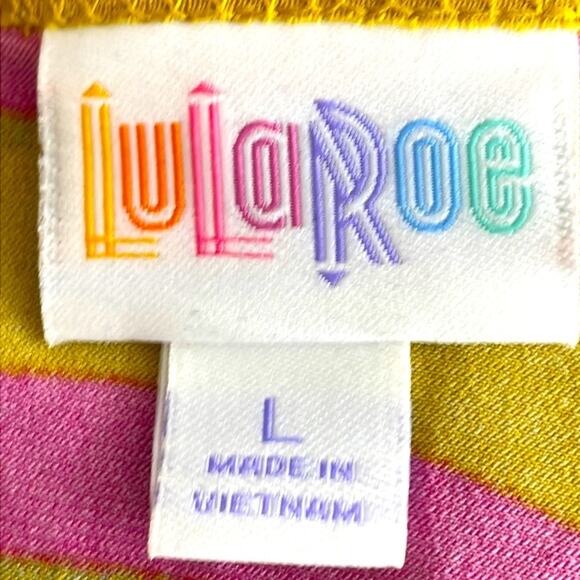 LuLaRoe Irma NWT L Gold Pink Navy Print Hi Low Comfy Stretchy Comfortable Fabric - Picture 7 of 16
